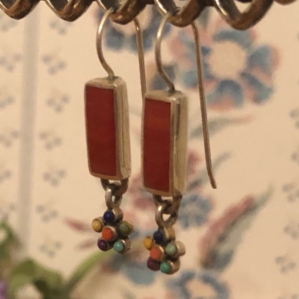 Vintage Silpada Sterling Silver Multi-Color Natural Stone Flower Earrings W1259 - Picture 14 of 16